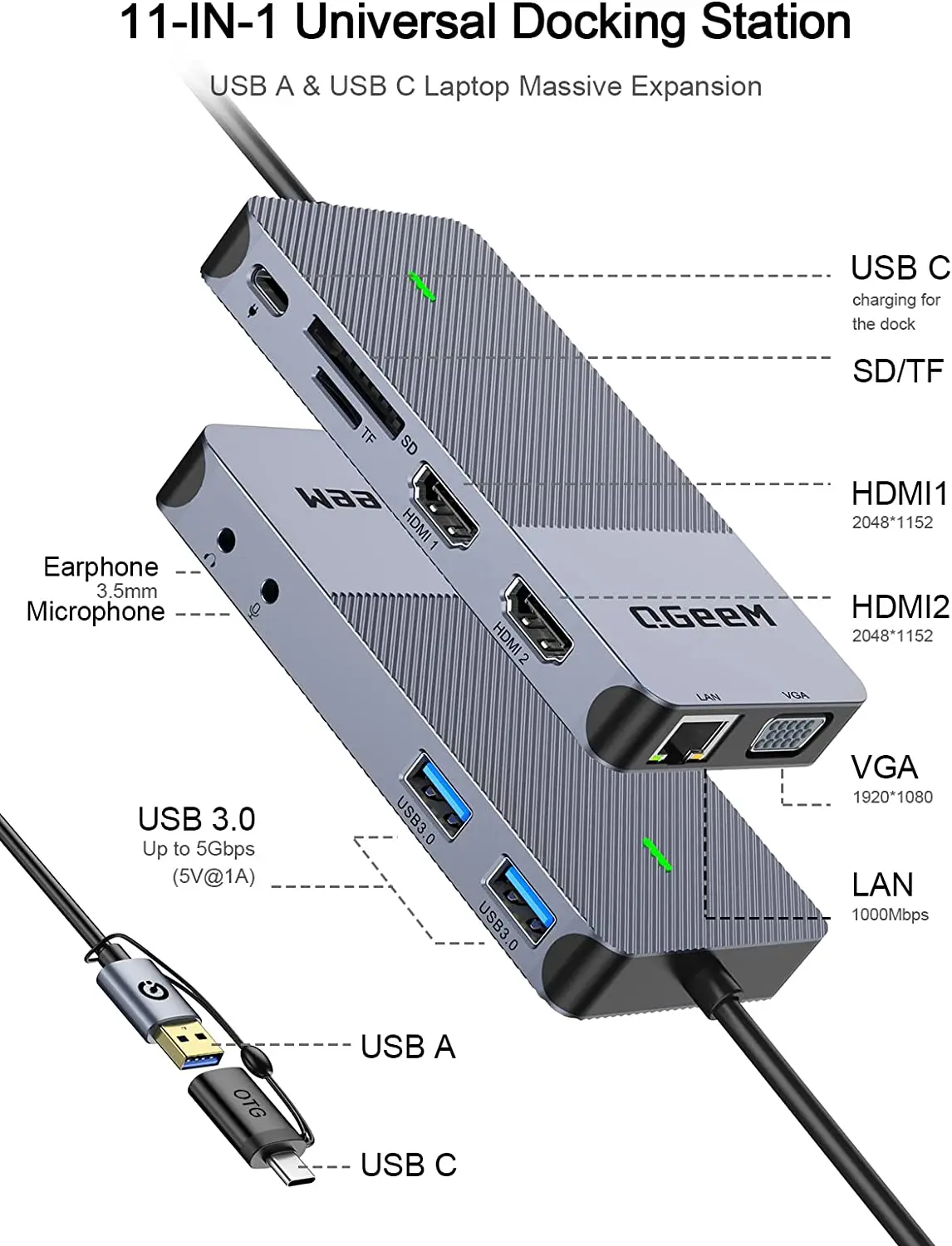 QGeeM USB 3.0 Docking Station, - Laptop Accessories Hub ulasan dan harga