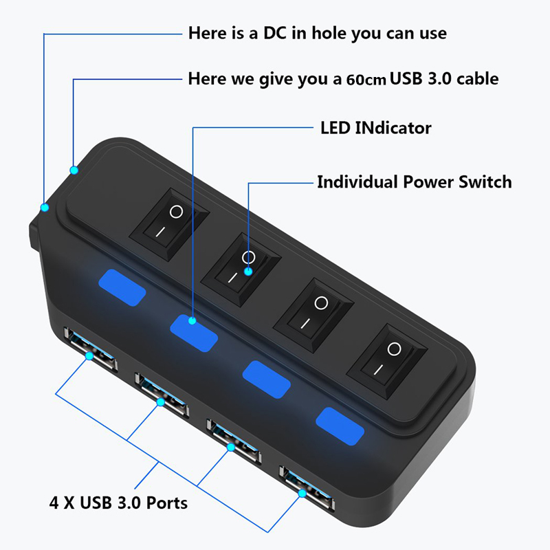 4 Ports USB 3.0 HUB 5Gbps High - Laptop Accessories And Gadgets ulasan dan harga